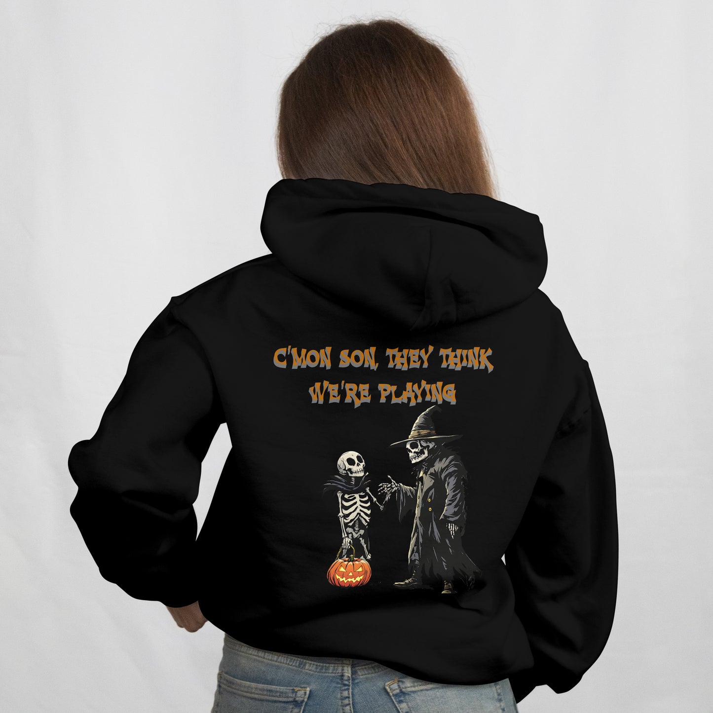 🎃 Halloween Hoodie „C’mon Son“ – Spooky Skeleton Edition 👻